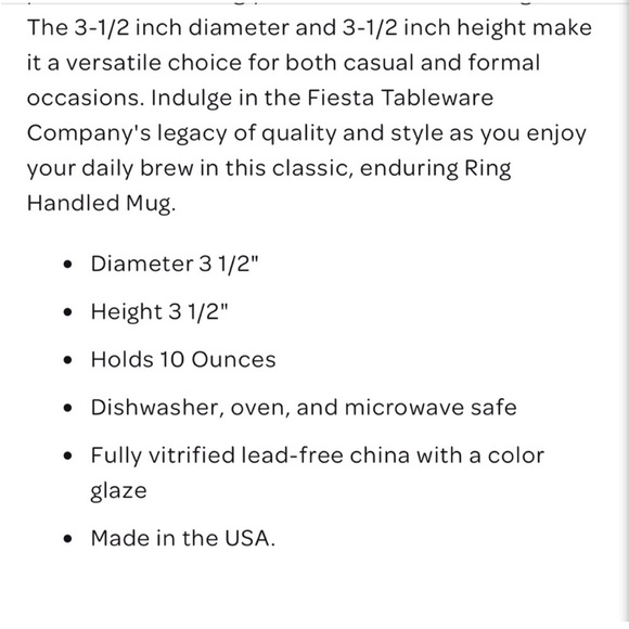 Fiesta Fiestaware Classic Ring Handle 10 Ounce Mug - Picture 5 of 5